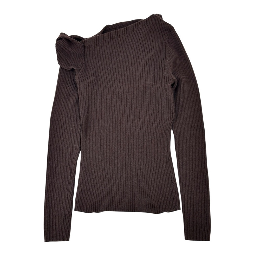 Reformation Lilou Brown Regenerative Merino Wool Off Shoulder Rib Knit Sweater - Picture 5 of 12